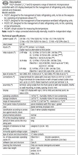 Technical specifications table for Carel PZGXS0J111 controller.