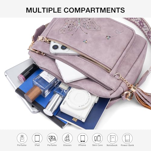 Crossbody Bags for Women Trendy Leather Crossbody Purse Shoulder Handbags Butterfly Design3
