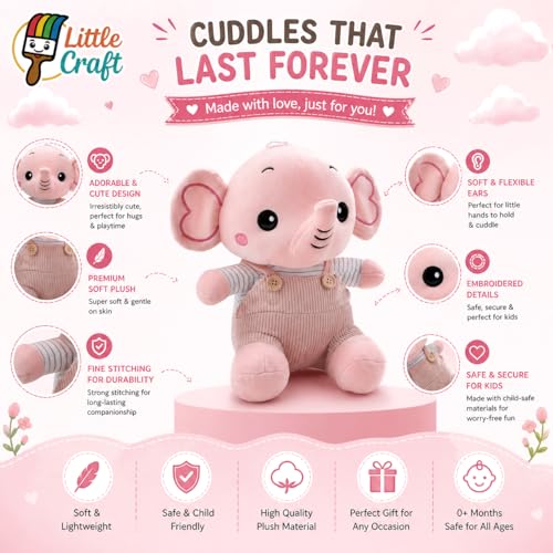 Image of Pink Elephant Soft Toy 35 cm for Kids & Babies | Ultra Soft Plush Stuffed Animal Teddy | Cute Birthday Gift for Girls & Nursery Decor
