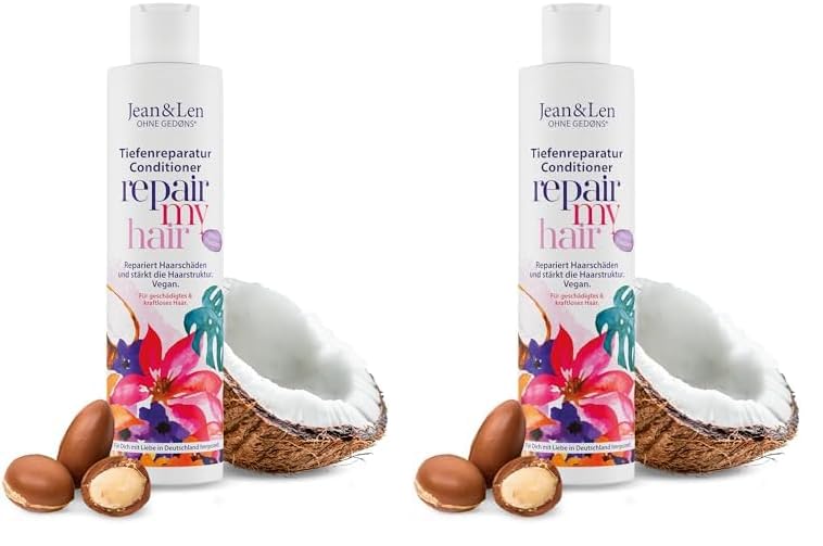 Jean & Len Conditioner Repair Kokos & Macadamia, für geschädigtes und kraftloses Haar, repariert Haarschäden, verleiht Geschmeidigkeit, Kokos-Duft, ohne Parabene & Silikone, vegan 300 ml
