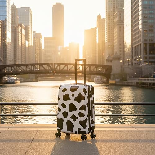 Image of InUSA Prints 26.82 inch Hardside Suitcase, 4-Wheeled Spinner, TSA Checkpoint Friendly, Cow Animal Print (IUAPC00M-COW)