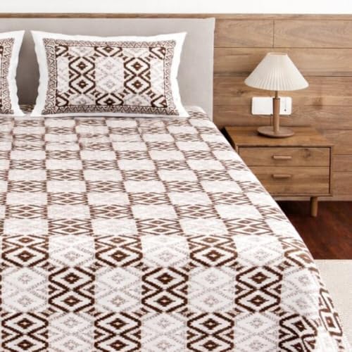 Image of Living Roots Ethnic Jaipur Block Print | Double Cotton Bedsheet & 2 Pillow Covers | for Mattress Upto 6 inches Thick, No Colour Bleeding | Brown, Off White King Size 90 * 108 inches, 144TC (610-B)