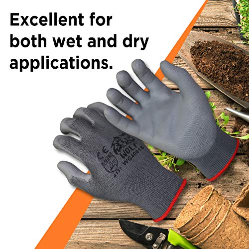 WOLF Ultradünne Arbeitshandschuhe aus Polyurethan-Handflächenbeschichtetem Nylon, für drinnen und draußen, Bau, Wartung, Gartenarbeit, Mechaniker, Lager, Mehrzweck, flexibler Griff, Grau, Größe 12, – Bild 3