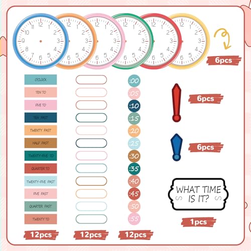 Image of Kosiz 55 Pcs Boho Telling Time Bulletin Board Kit Teaching Clock for Kids Back to School Analog Clock Number Labels Learn to Tell Time Practice Prop 1st 2nd 3rd Grade Classroom Home Supply