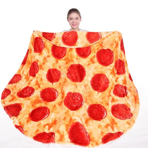 mermaker Pizzas Blanket 2.0 Double Sided 60 inches, Novelty Realistic Pizzas Food Blanket for Kids and Adult, 285 GSM Soft Pepperoni Pizzas Blanket, Funny Gifts for Teen Boy and Girl Gifts