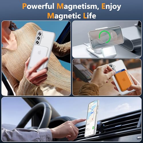 Image of OWKEY for Samsung Galaxy S25 FE Case 6.7'', Magnetic Galaxy S25 FE Case for Magsafe with Tempered Screen Protector [Shockproof Military] Translucent Matte Bumper Phone Cover Samsung S25 FE 5G, Gray