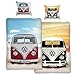 BERONAGE VW Volkswagen Bulli pościel plażowa czerwona/czarna 135 cm x 200 cm + 80 cm x 80 cm VW-Bus T1 100% bawełna jakość Renforcé Linon Retro Camper Van 2 pościel dwustronna zamek błyskawiczny 089