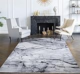 MOZATO Los Angeles Kurzflor-Teppich, Design-Teppich in Marmor-Optik für Wohnzimmer, Schlafzimmer, Flur, 200 x 290 cm, dunkelgrau + Silber