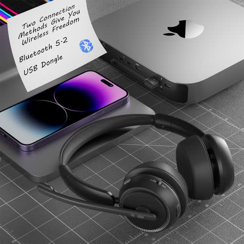 Dytole Wireless Headset With Microphone For Pc, Bluetooth Headset With Noise Canceling Microphone & Hi-Fi Stereo Sound, Usb Wireless Headset For Laptop, 65 Hrs Working Time, Work From Home/Open Office #TOP2