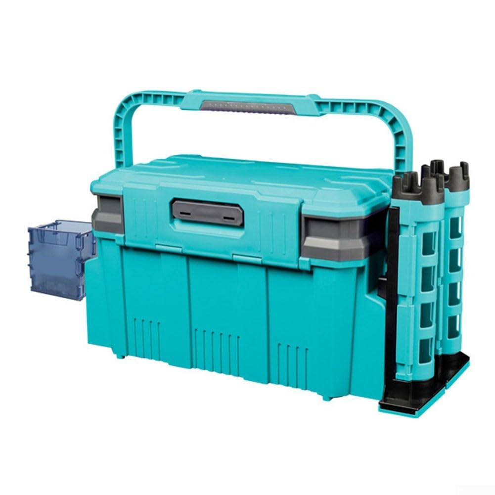 Caja de aparejos de pesca 19 5L con soportes de doble poste y portavasos, compartimentos personalizables para un almacenamiento eficiente y fácil transporte (amarillo)