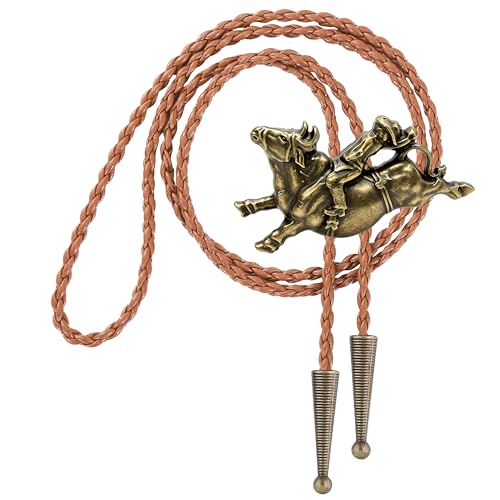 Image of Jeilwiy Bolo Tie for Men Western Cowboy Tie Necklace Gold Bolo Tie Leather Necktie Halloween Tie Accessories for Women