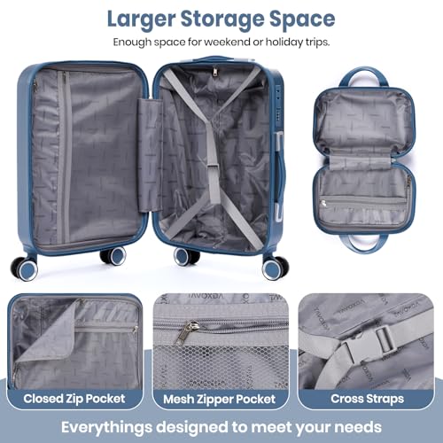 Suitcase Sets of 2 Piece Small Carry On Luggage 20 Inch Cabin Case with Beauty Case Lightweight ABS+PC Hard Shell Travel Suitcase with Spinner Wheels, Blue - Image 6