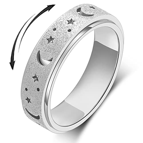 OreilleStar Anxiety Ring for Women Spinner Ring Stainless Steel Fidget Ring Fidget Toys Adults Spinner Rings Fidgit Ring Men Silver Size 8