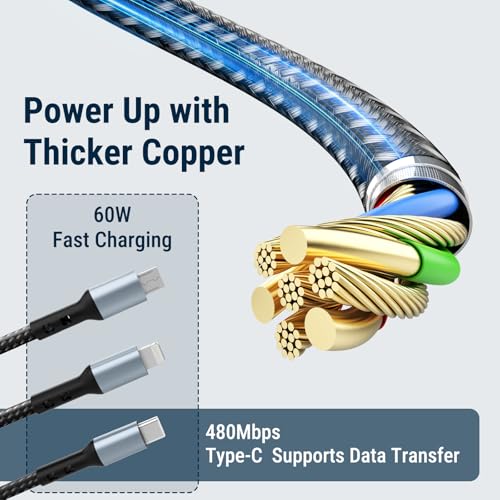 Image of COSTAR 2 Pack 60W 3-in-1 Multi Fast Charging Cable - 3A Nylon Braided 1.5M Cable with Type-C & Micro USB for iPhone, iPad, Samsung, OnePlus, Xiaomi, Oppo, Vivo, Android & Car Charging