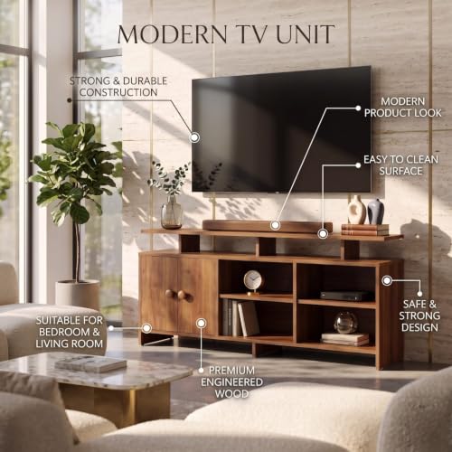 Image of Spyder Craft Marbay Engineered Wood TV Entertainment Unit Stand Setup Box /Tv Cabinet with with Adjustable Shelf, TV Console Table, Media Console Noce Lyon (DIY-Do It by Your Self)