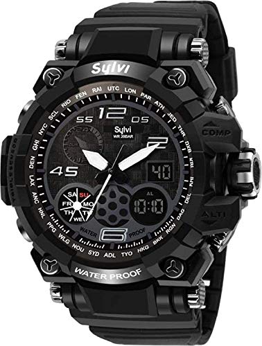 Image of Sylvi Waterproof Analogue-Digital Black Dial Men's Watch MN-1-DG-BLACK