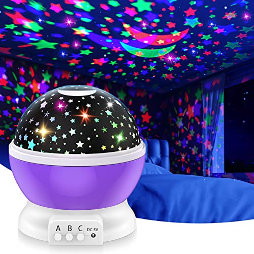 DEVRNEZ Gifts for 2-12 Year Old Kids Rotating Starlight Projector Night Light for Girls Room Toys for Age 3-11 Girls Romantic Magical Toy Gift for 4-10 Year Old Boys Christmas Gifts Decor (Violet)