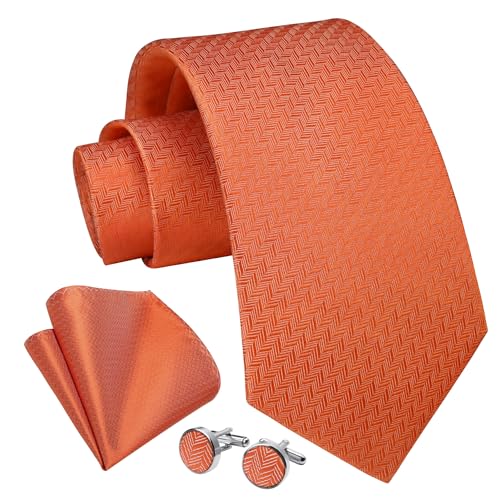 Image of Enlision Mens Ties Stripe Tie and Pocket Square Set Classic Formal Woven Neckties Handkerchief Cufflinks Wedding
