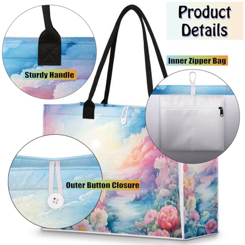 Colorful Cloud Flower Tote Bag for Women Large Beach Bag Reusable Tote Bags for Work Travel Beach Shopping4