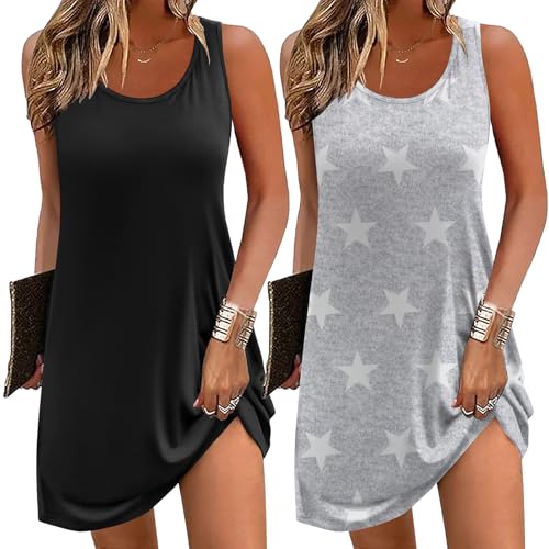 Image of Ekouaer Nightgowns for Women 2 Pack Sleeveless Sleepwear Tank Sleep shirts Chemise Nightshirt S-XXXL