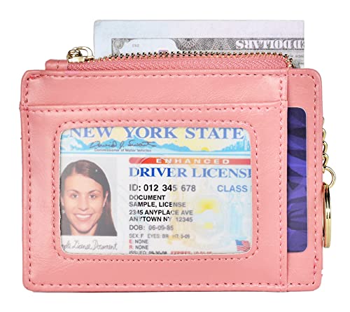 Image of woogwin Slim RFID Credit Card Holder for Women Mini Front Pocket Wallet Purse With Keychain, Oil Pink, small, Compact