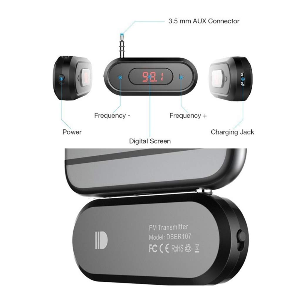 Trasmettitore FM Auto Con Jack 3.5mm E Batteria 300mAh – Chiamate In Vivavoce E Memoria Frequenza
