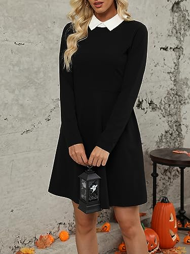 Image of Women's Elegant Vintage Dresses Knee Length Casual Floral Print Work Party Peter Pan Collar A-Line Dress with Pockets 978