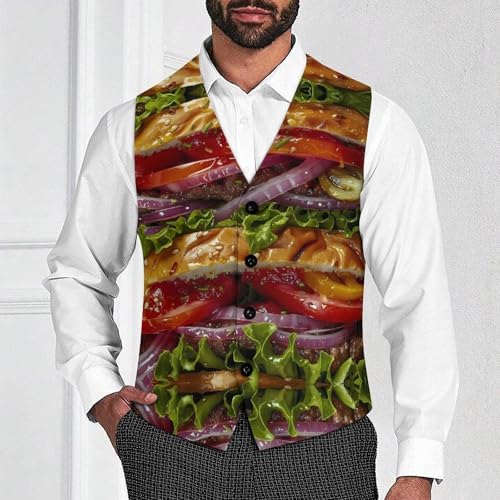 Hamburger Novelty Men's Suit Vest Casual Formal Dress Vests Business Waistcoat2
