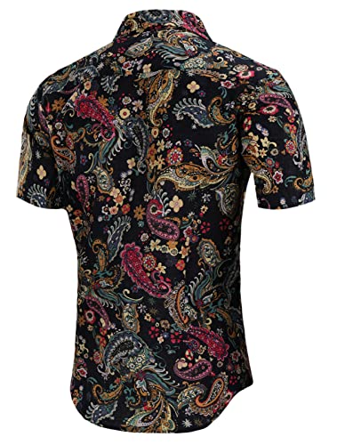 QZH.DUAO Mens 70s Disco Party Shirts Casual Paisley Button Down Shirt Vintage Floral Hawaiian Beach Short Sleeve Shirt2