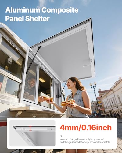 Image of VEVOR Concession Window, Aluminum Alloy Frame Service Window for Food Truck, Up to 85 Degrees Stand Serving with Awning Door and Drag Hook (4 left&right sliding windows, 53x33in with 4 Sliding)