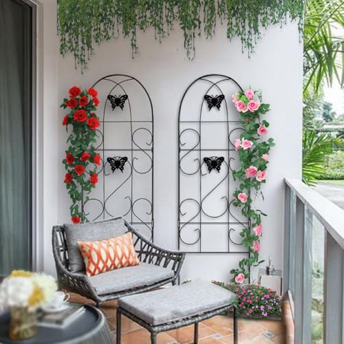 AMAGABELI-Garden-Home-4-Pack-Garden-Trellis-for-Climbing-Plants-60-x-18-Black-Iron-Trellis-for-Potted-Plant-Support-Butterfly-Metal-Trellis-for-Climbing-Roses-Vine-Flower-Cucumber-Clematis-GT02 AMAGABELI Garden Home 4 Pack Garden Trellis for Climbing Plants 60 x 18 Black Iron Trellis for Potted Plant Support Butterfly Metal Trellis for Climbing Roses Vine Flower Cucumber Clematis GT02