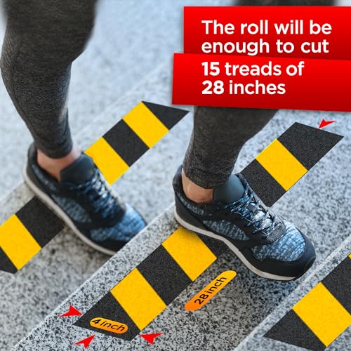 Image of Grip Tape - Heavy Duty Anti Slip Tape for Stairs Outdoor /Indoor Waterproof 4Inch x 35Ft Safety Non Skid Roll for Stair Steps Ramp Traction Tread Staircases Grips Non Slip Strips Walk Black and Yellow
