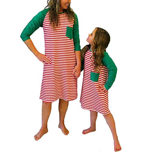 Family Matching Casual Dress Loose Fit Stripe Long Sleeve Mother & Daughter Nightwear Pajamas Dresses Christmas (Mom, M)
