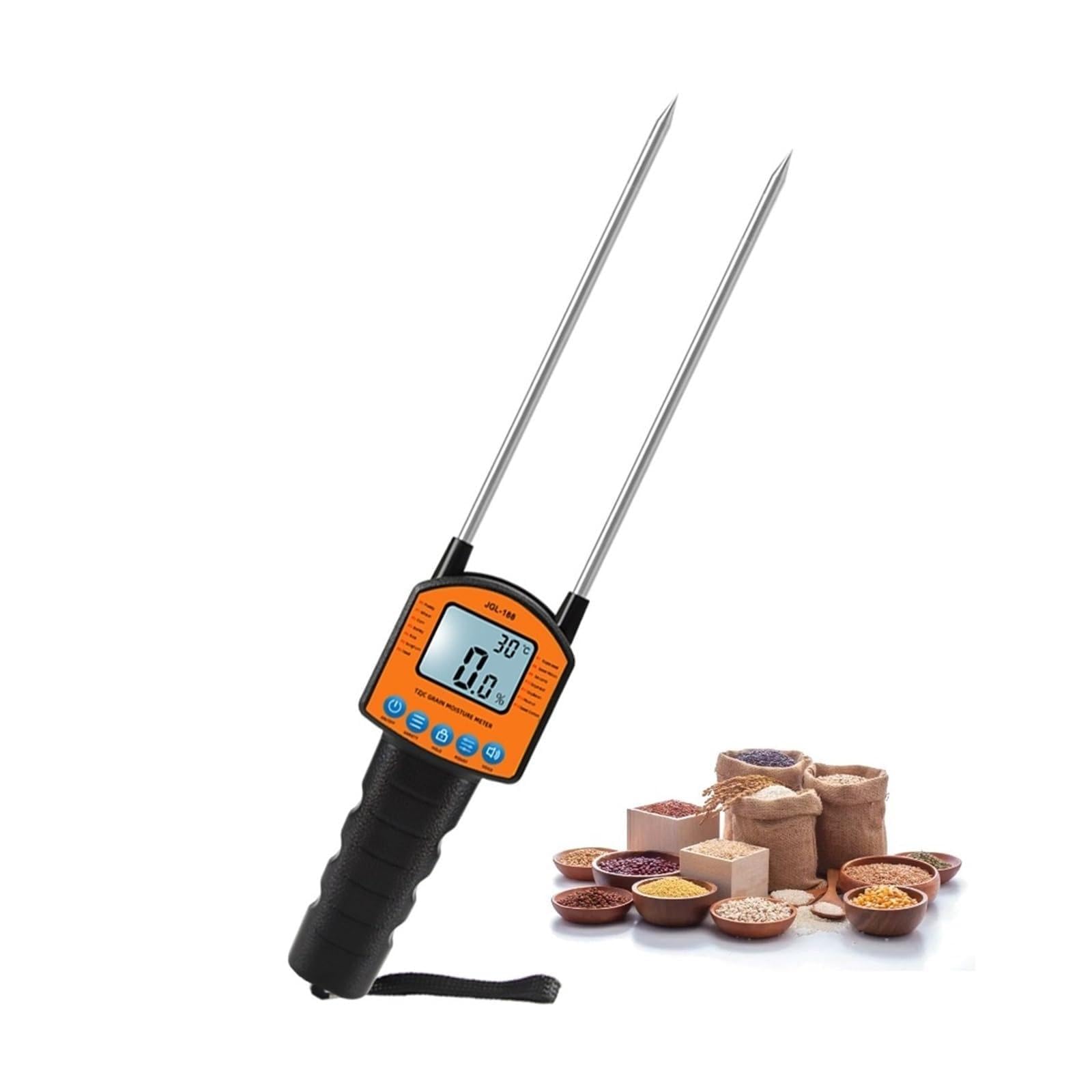 Feuchtigkeitsmesser, Digitales Getreidefeuchtigkeitsmessgerät, 0,1 % hochpräziser Tester for Getreidefutter, Baumwolle, Sojabohnen, Lagertemperatur, Wassergehalt für Garten, Bauernhof