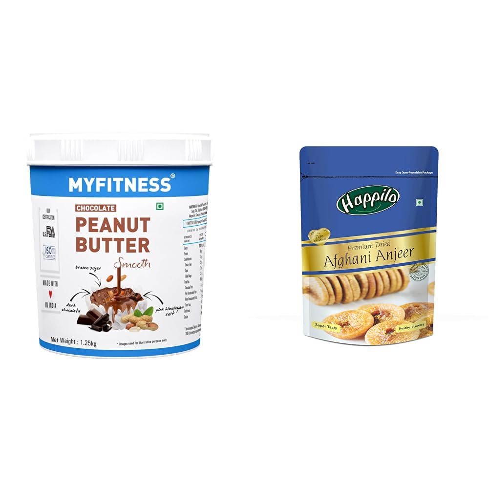 MYFITNESS Chocolate Peanut Butter Smooth 1250g | 22g Protein & Happilo Premium Afghani Anjeer, 200g