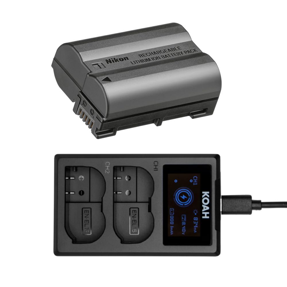 Nikon EN-EL15c Rechargeable Li-ion Battery Bundle with USB-C Charger with LCD Display for Nikon EN-EL15 Battery (2 Items)