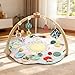 Baby Play Gym & Activity Mat, 5 Developmental Zones Tummy Time Mat with 4 Detachable Sensory Toys, Early Skills & Sensory Development Mat, Newborn Essentials Baby Shower Gift