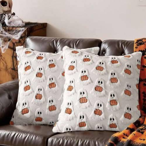 Plush Halloween Pillow Covers - Cozy Ghost & Pumpkin Decor