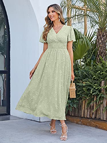 Image of Simplee Women's Boho Floral Maxi Dress Flowy Casual V Neck Short Sleeve Wedding Guest Holiday Beach Long Dress