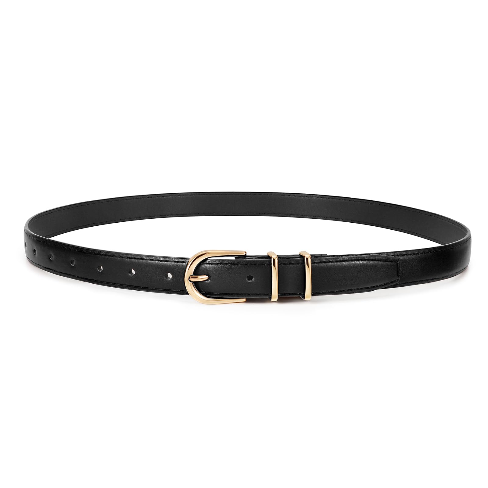 JASGOOD Women Skinny Leather Belt for Jeans Pants Fashion Ladies Thin Belt for Dress with Gold Single Prong Buckle