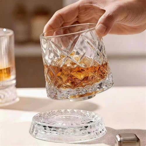 Whiskey Glasses Rotatable Decompression - Whiskey Glasses Rotatable Crystal Glass 360 Degree Rotating Whiskey Glass Bourbon Glassware for Home Bar Birthday Holiday Parties Father's Day (A-1) by Skveyw - Image 4