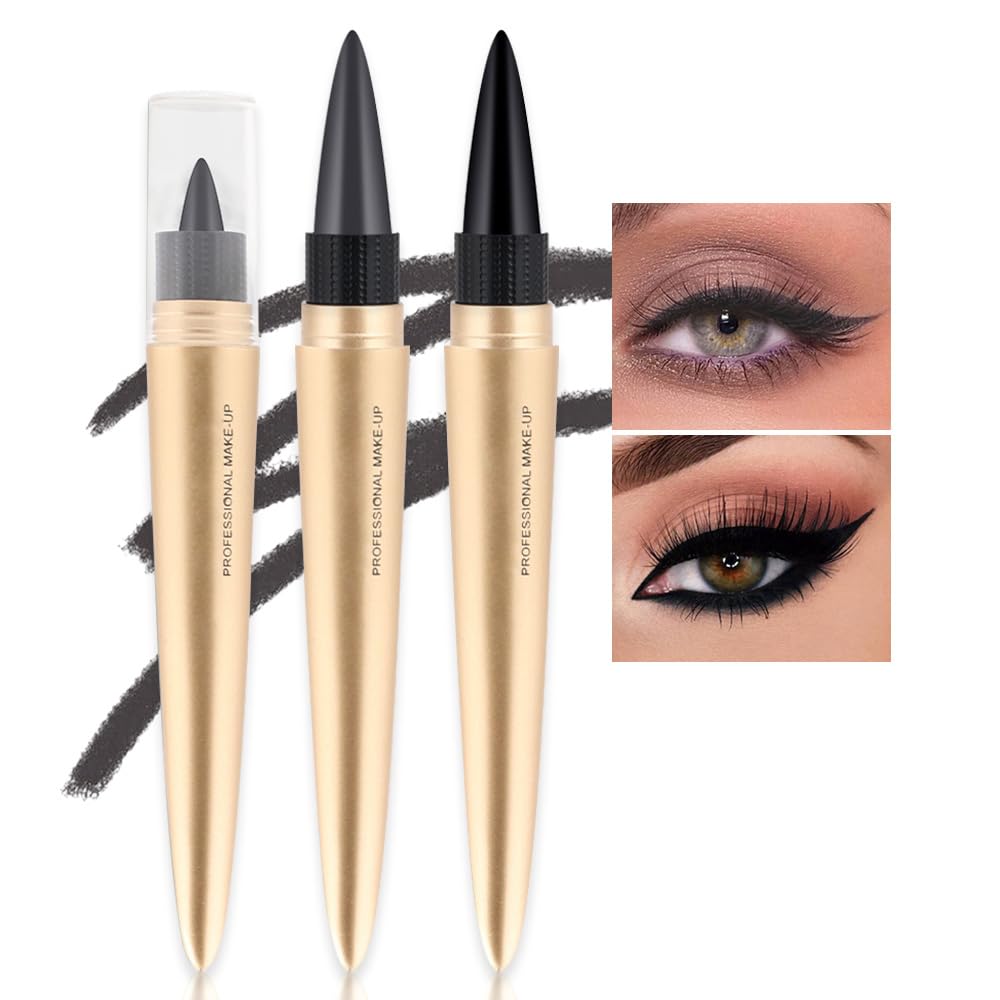 Kaely 2Pcs Black Gray Gel Eyeliner Pencil Set,Easy to Use Eye Makeup Pen,Waterproof Matte Eye Liners Kit,Cream Eyeliner Pencil Stamps Stencils,delineador de ojos contra el agua,maquillaje para mujer