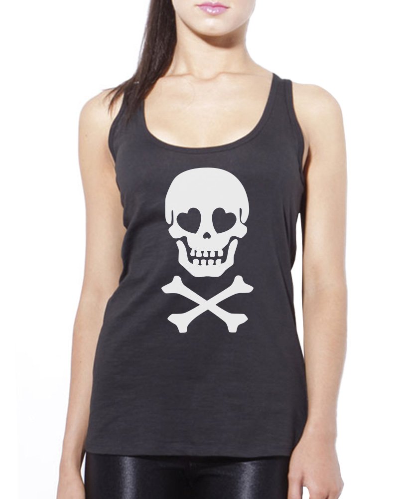 Hotscamp Women's Black Skull And Crossbones Heart Eyes Vest - Medium