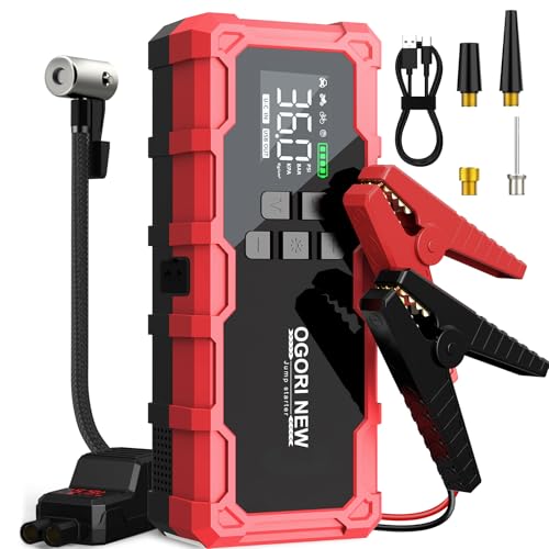 OGORI NEW Starthilfe Powerbank mit Kompressor,6000A Auto Starthilfe Powerbank mit LED Taschenlampe,12V Starter powerbank für 8L Benzin/10L Diesel