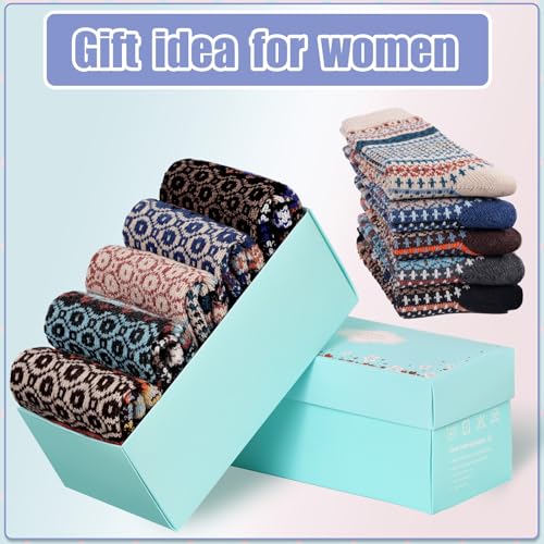 Image of ICEIVY Socks Women, Soft Knit Wool Winter Thick Warm Cabin Fuzzy Crew Women Socks 5 Pack