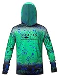 KOOFIN GEAR Performance Fishing Hoodie UPF 50 Sunblock Shirt Long Sleeve Quick-Dry Loose Fit Fade Pattern,Green,2X-Large