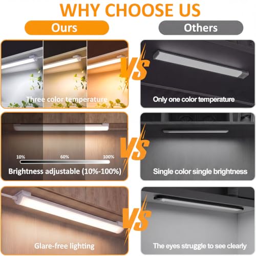 Image of Hoteon Under Cabinet Light, 40cm /16inch USB Batten Light with 3 Color Modes | 3000K /4000K /6000K Color Temprature Adjustable, 10 Brightness Levels, LED Tube Light for Wardrobe, Cabinet, Bookshelf, Desk