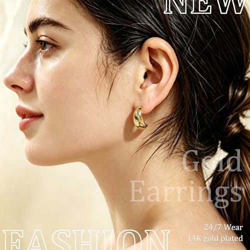 Image of Wgoud 6 Pairs Chunky Gold Hoop Earrings for Women, 14K Gold Plated Hoop Earrings Hypoallergenic, Thick Lightweight Twisted Huggie Hoops Earring Set for Women's Jewelry GIfts