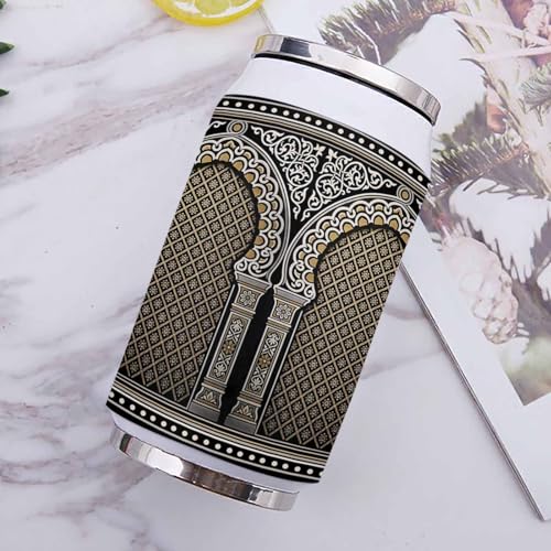 T&H XHome Double Arches Columns 14oz Stainless Steel Tumbler with Lid & Straw-Double Wall Vacuum Insulated Travel Mug Warm Gray Rustic Symmetrical Arch Water Bottle Coffee Beverage Drinks Cup - Image 2