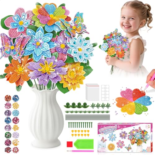 Bastelset Kinder ab 6 5 7 8 9 10 Jahre Geschenk Mädchen 5-12 Jahre Diamond Painting Kinder Blumen Basteln Mädchen 6 7 8 9 10 11 12 Jahren Kreativ Geburtstagsgeschenk DIY Kinderspielzeug Zimmer Deko